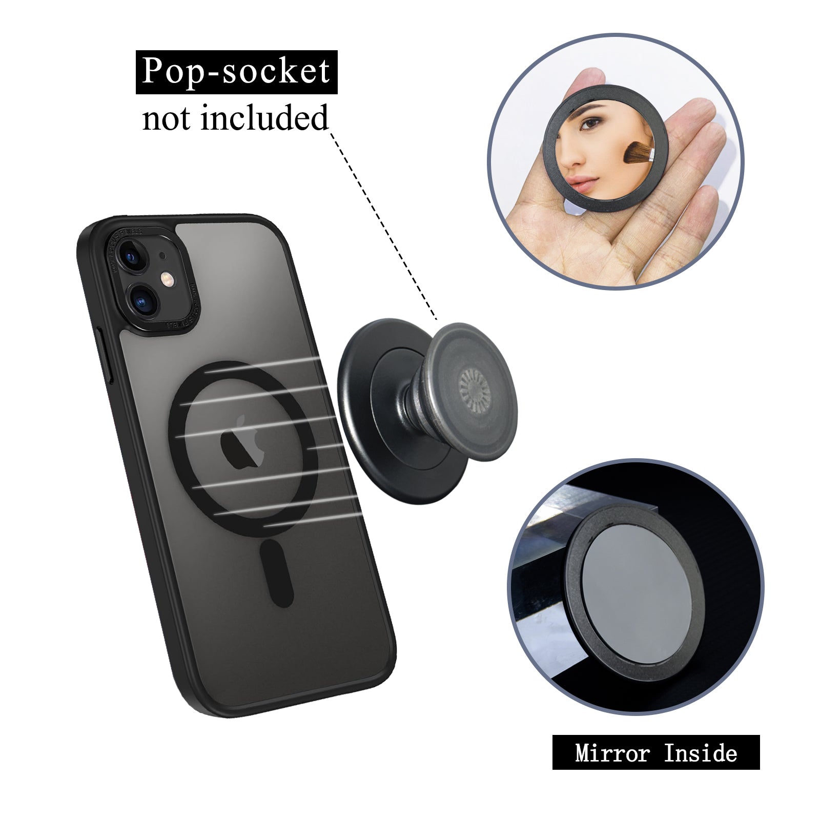 M-Base, MagSafe PopSocket Base with Mirror Embedded