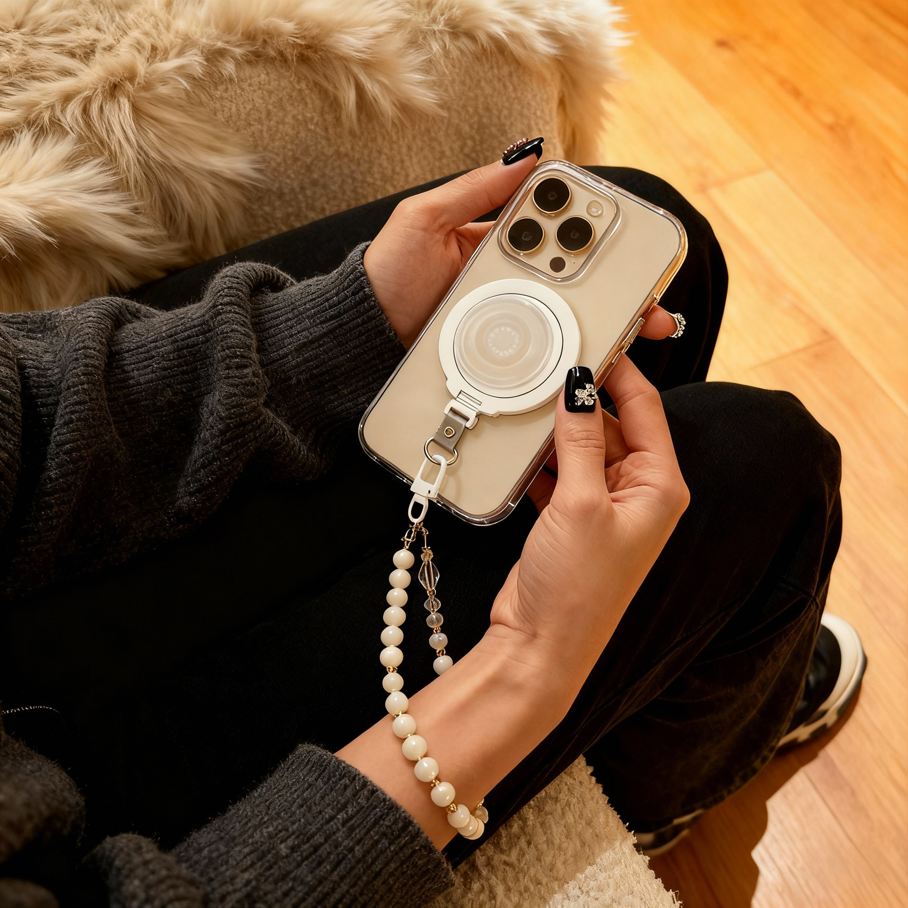 Magnetic Grip Strap/ Charm - Swappable Grip Base with Strap Hook for Phones & Kindles