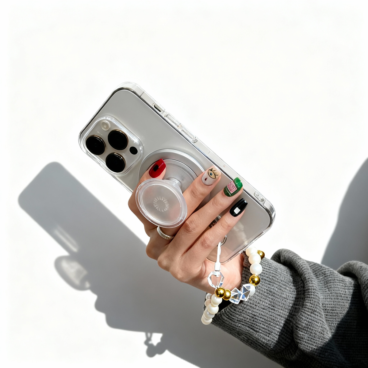 Magnetic Grip Strap/ Charm - Swappable Grip Base with Strap Hook for Phones & Kindles