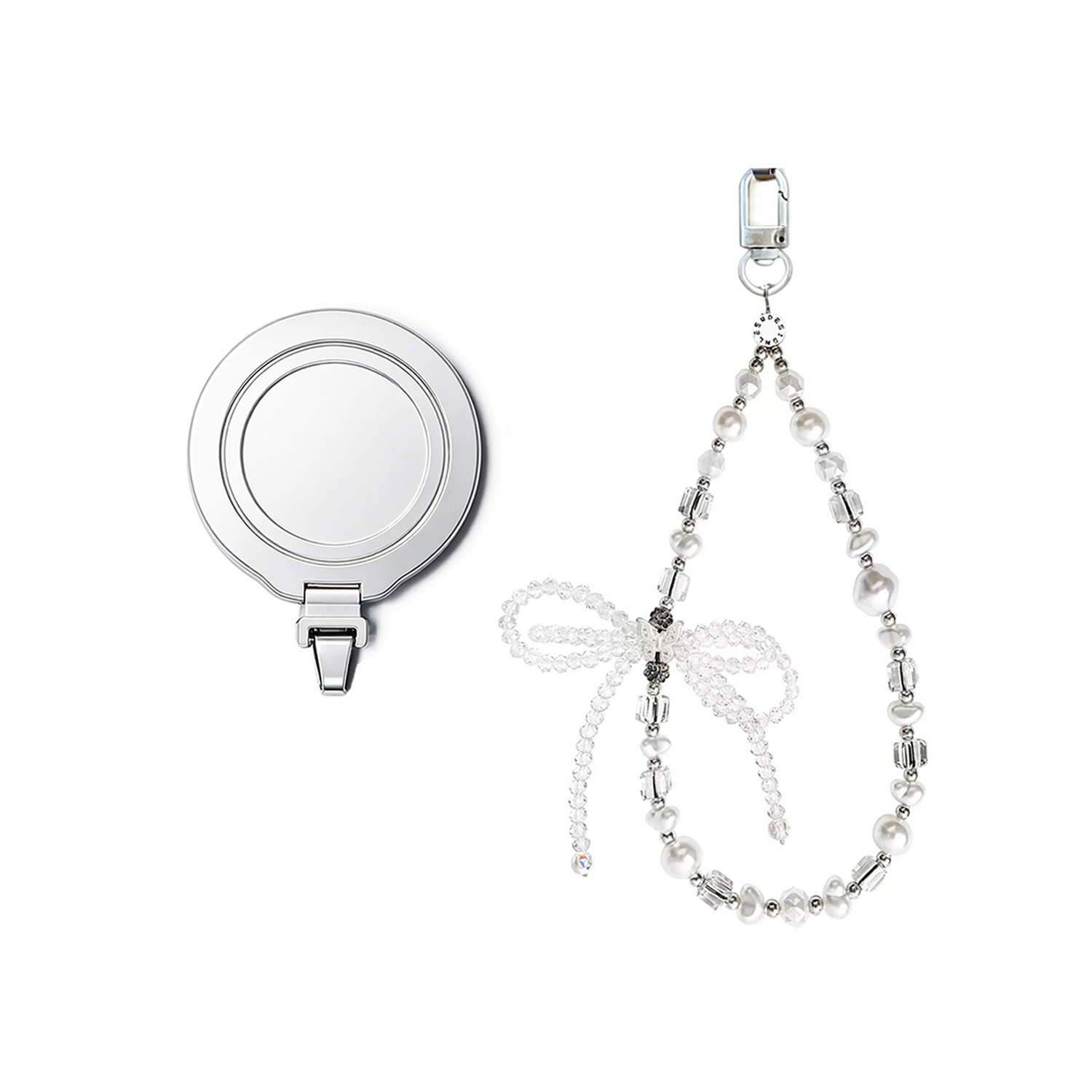 Bow Wrist Charm – Pearl Silver