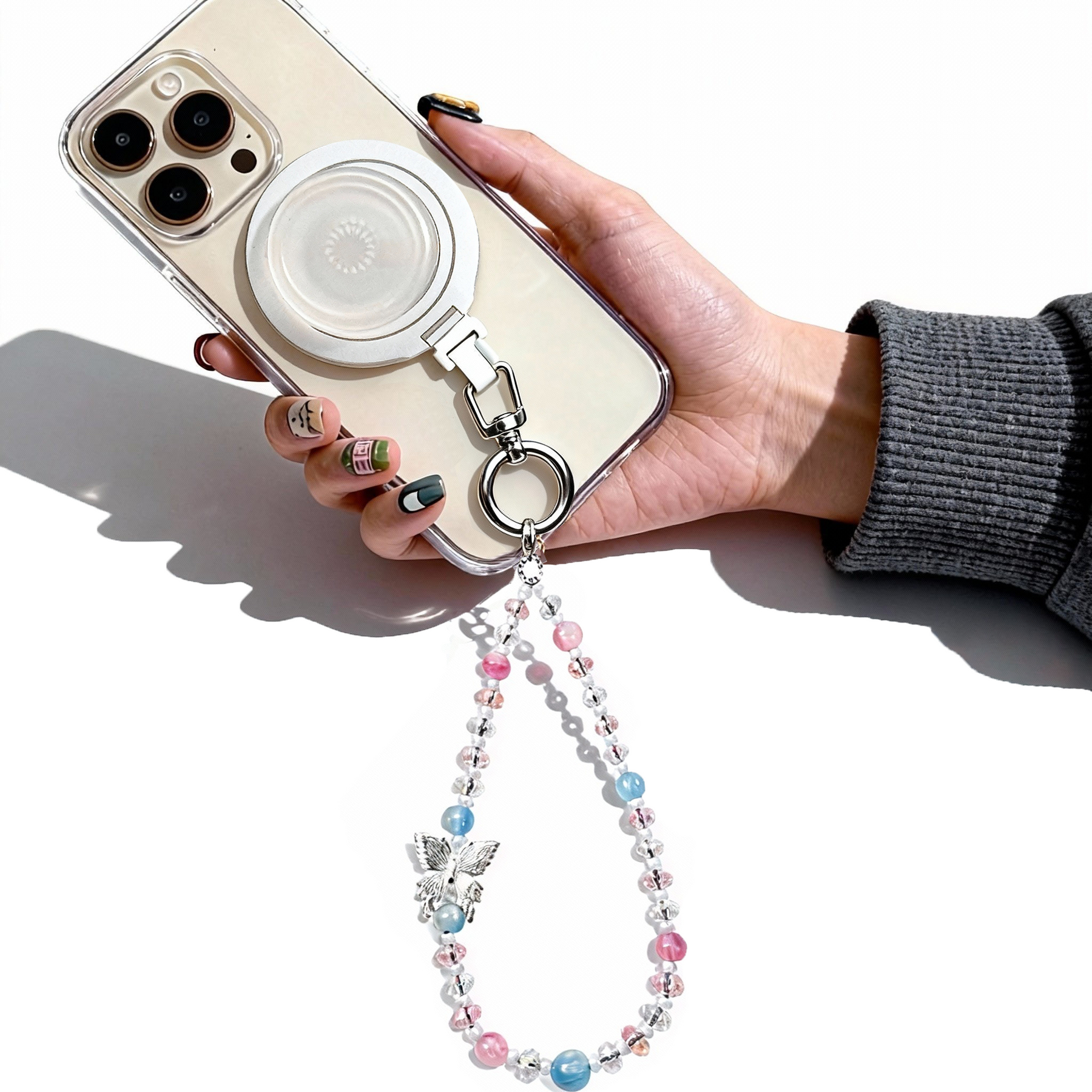 Magnetic Grip Strap/ Charm - Swappable Grip Base with Strap Hook for Phones & Kindles