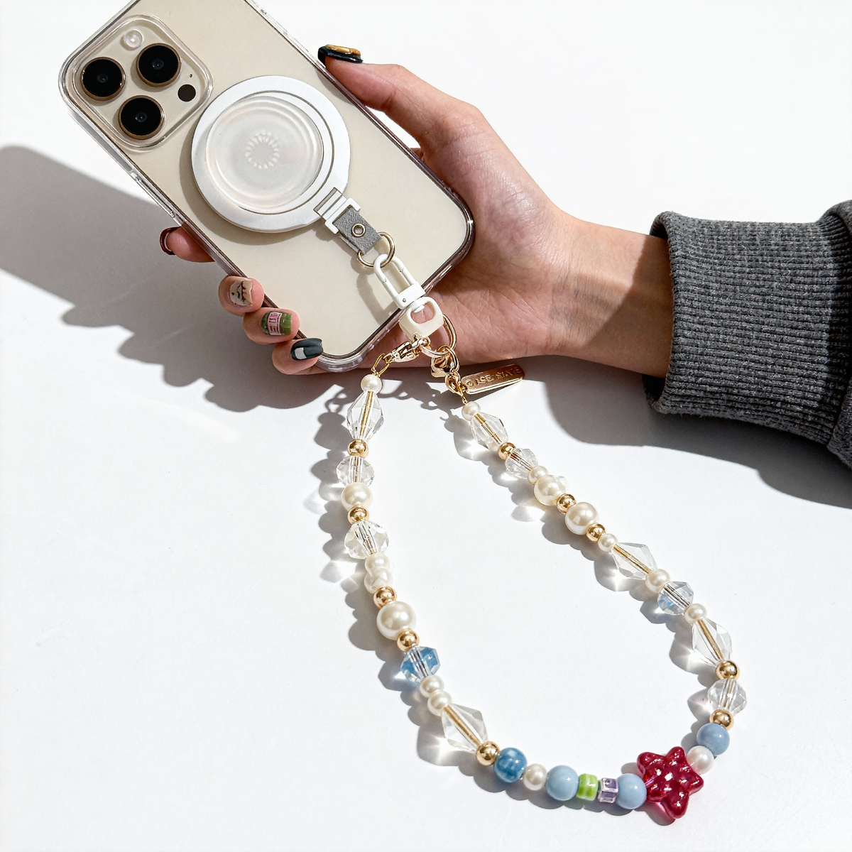 Magnetic Grip Strap/ Charm — Swappable Grip Base with Strap Hook for Phones & Kindles (Includes Pop-grip)