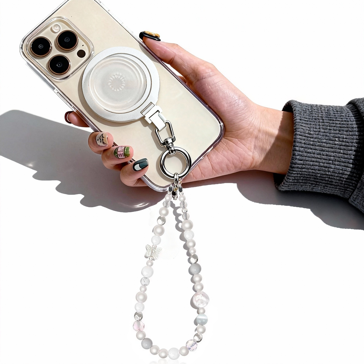 Magnetic Grip Strap/ Charm - Swappable Grip Base with Strap Hook for Phones & Kindles