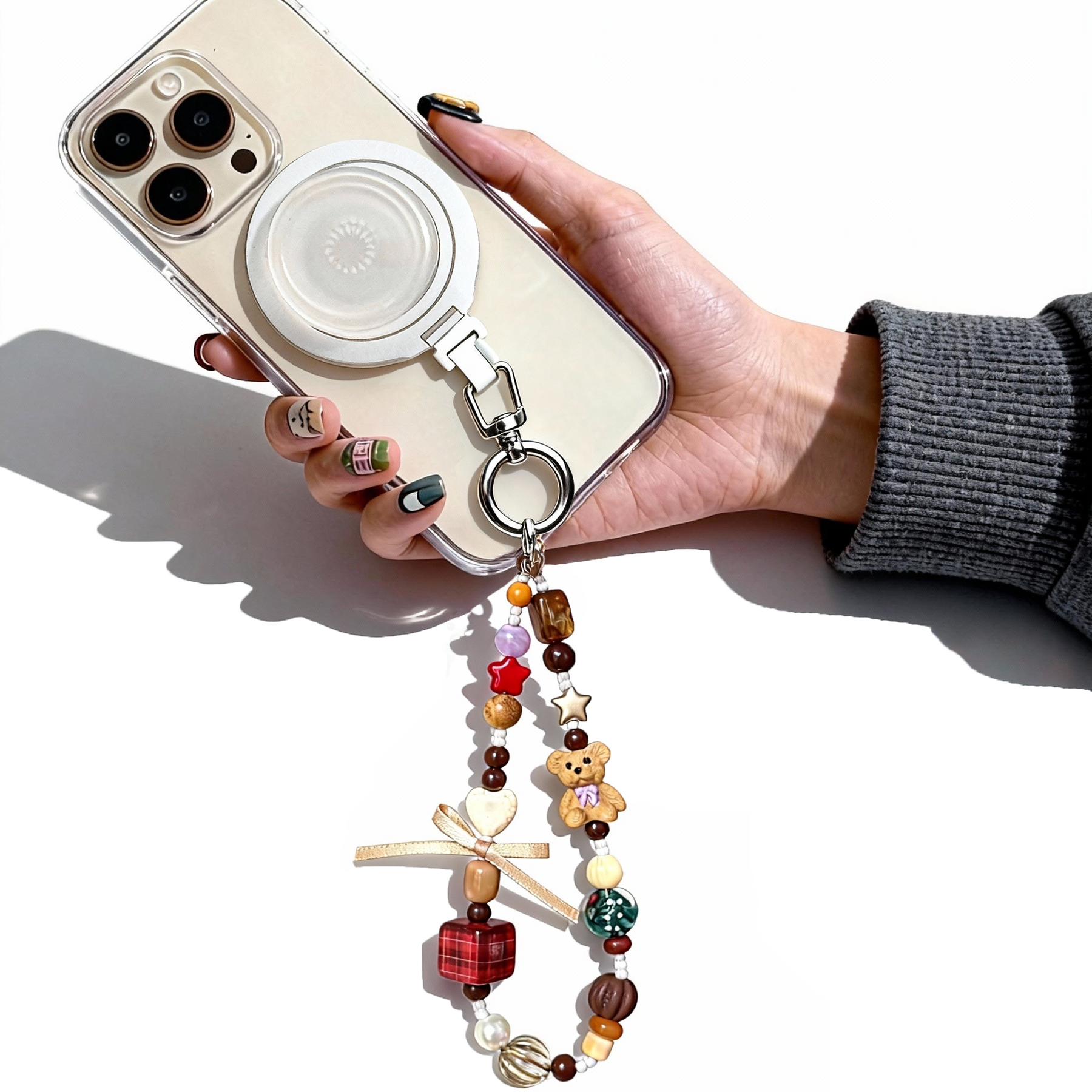 Magnetic Grip Strap/ Charm - Swappable Grip Base with Strap Hook for Phones & Kindles