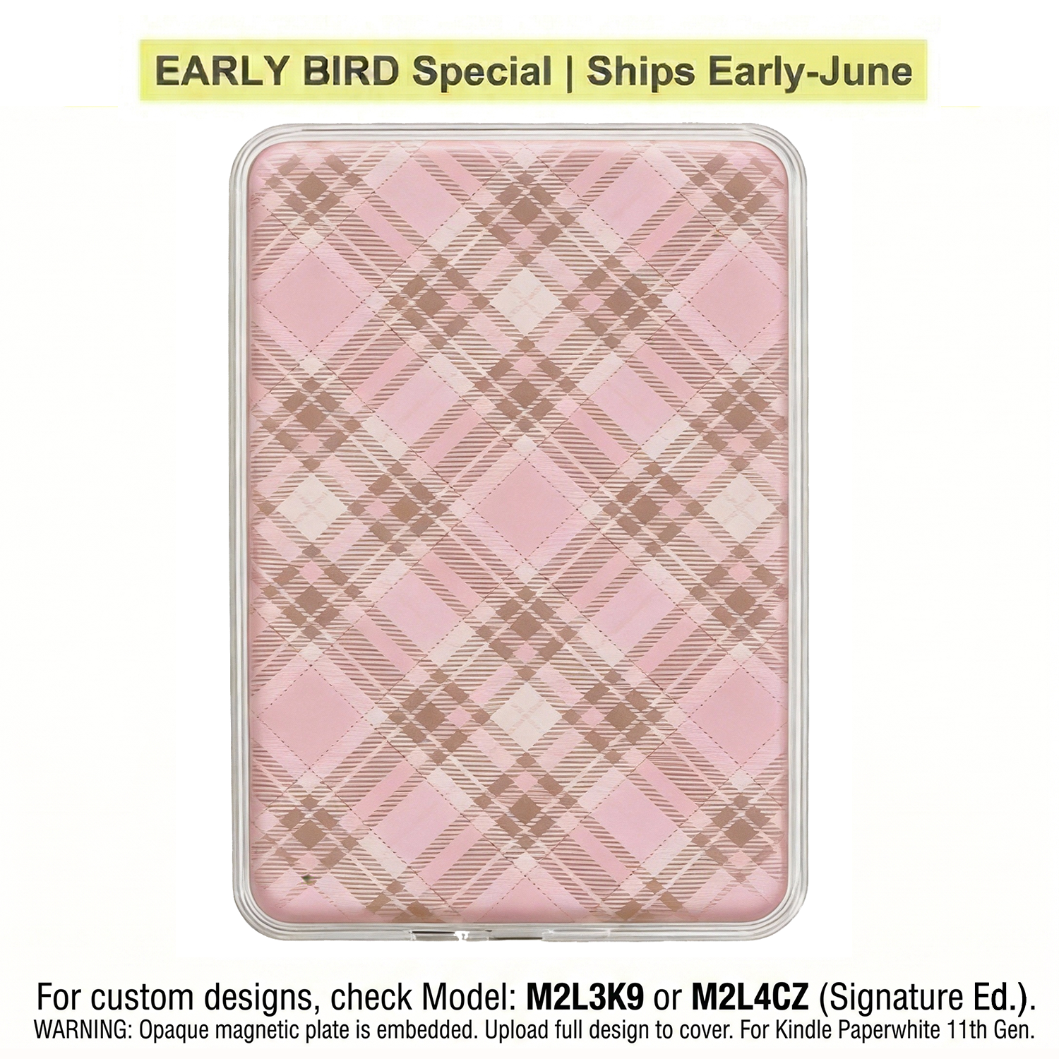 Ganinno® Blush Plaid- 12th/ 11th Gen Kindle MagSafe Case