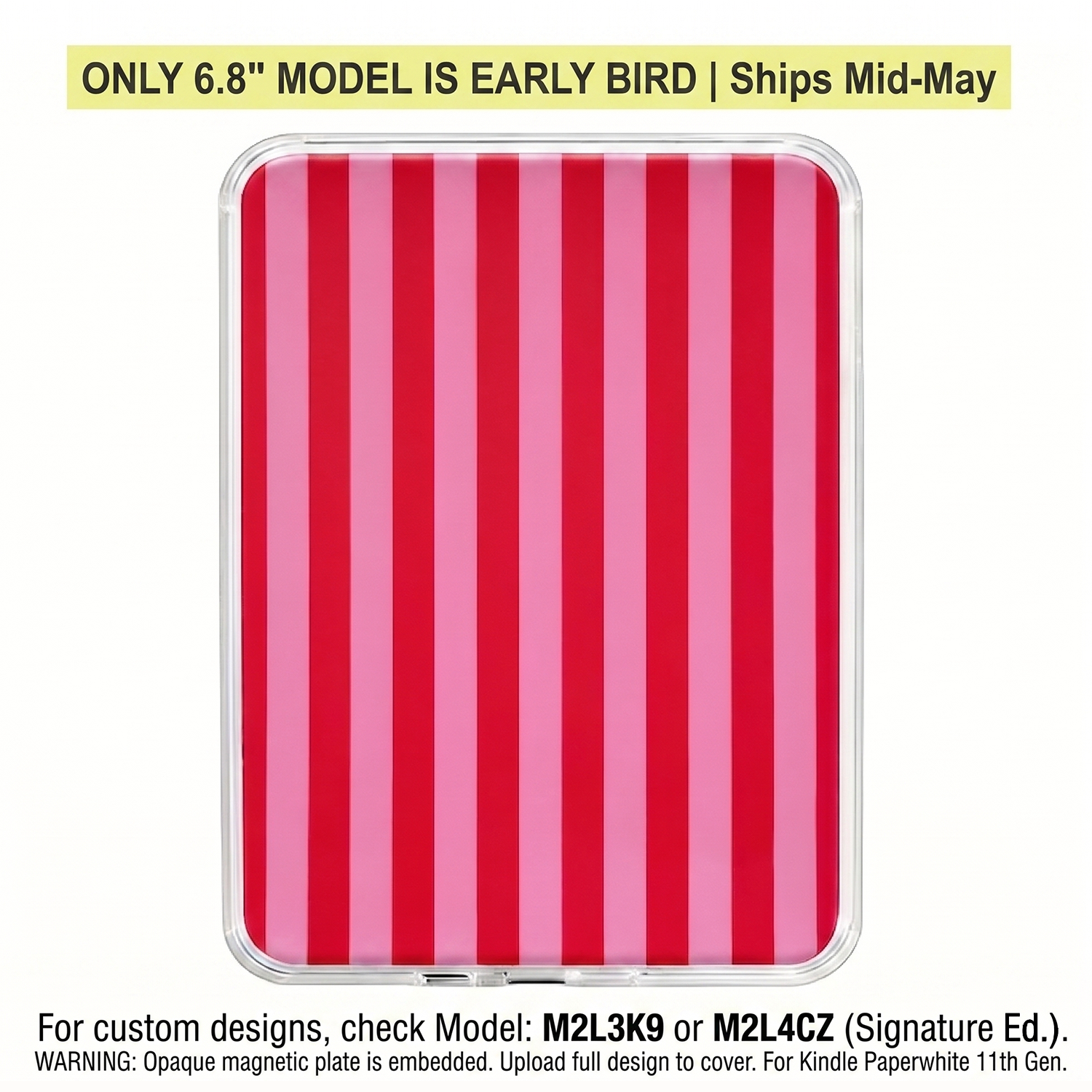 Ganinno® Pink Stripes- 12th/ 11th Gen Kindle MagSafe Case