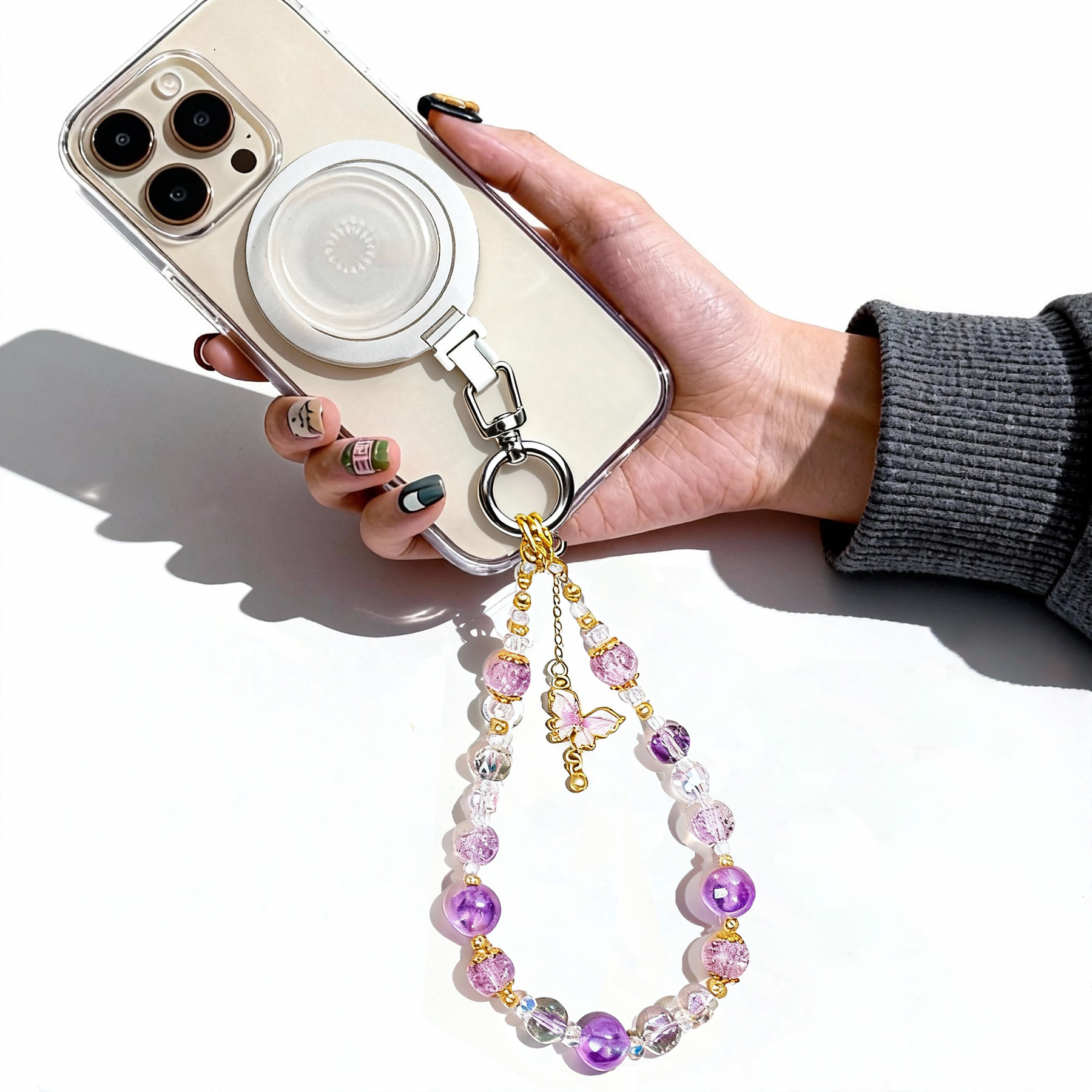 Magnetic Grip Strap/ Charm - Swappable Grip Base with Strap Hook for Phones & Kindles